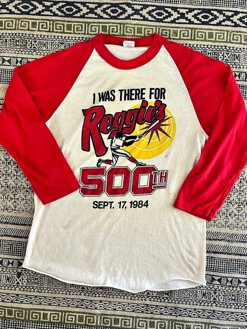 Anvil Vintage 1984 Reggie Jackson 500th Home Run Raglan T-Shirt Large